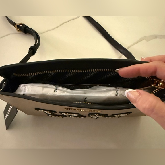 Karl Lagerfeld Paris Crystal Embellished Convertible Crossbody Bag Clutch Purse - Picture 5 of 9